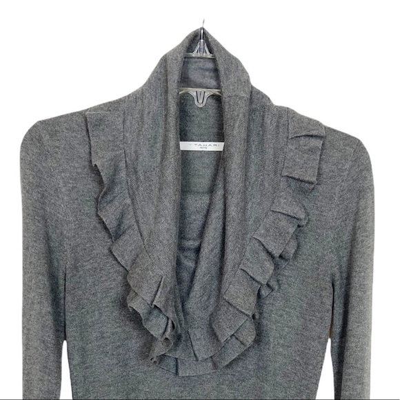 T Tahari Petite Charcoal Grey Ruffled Trim Cowl Neck Sweater Size XS Petite - Picture 6 of 8